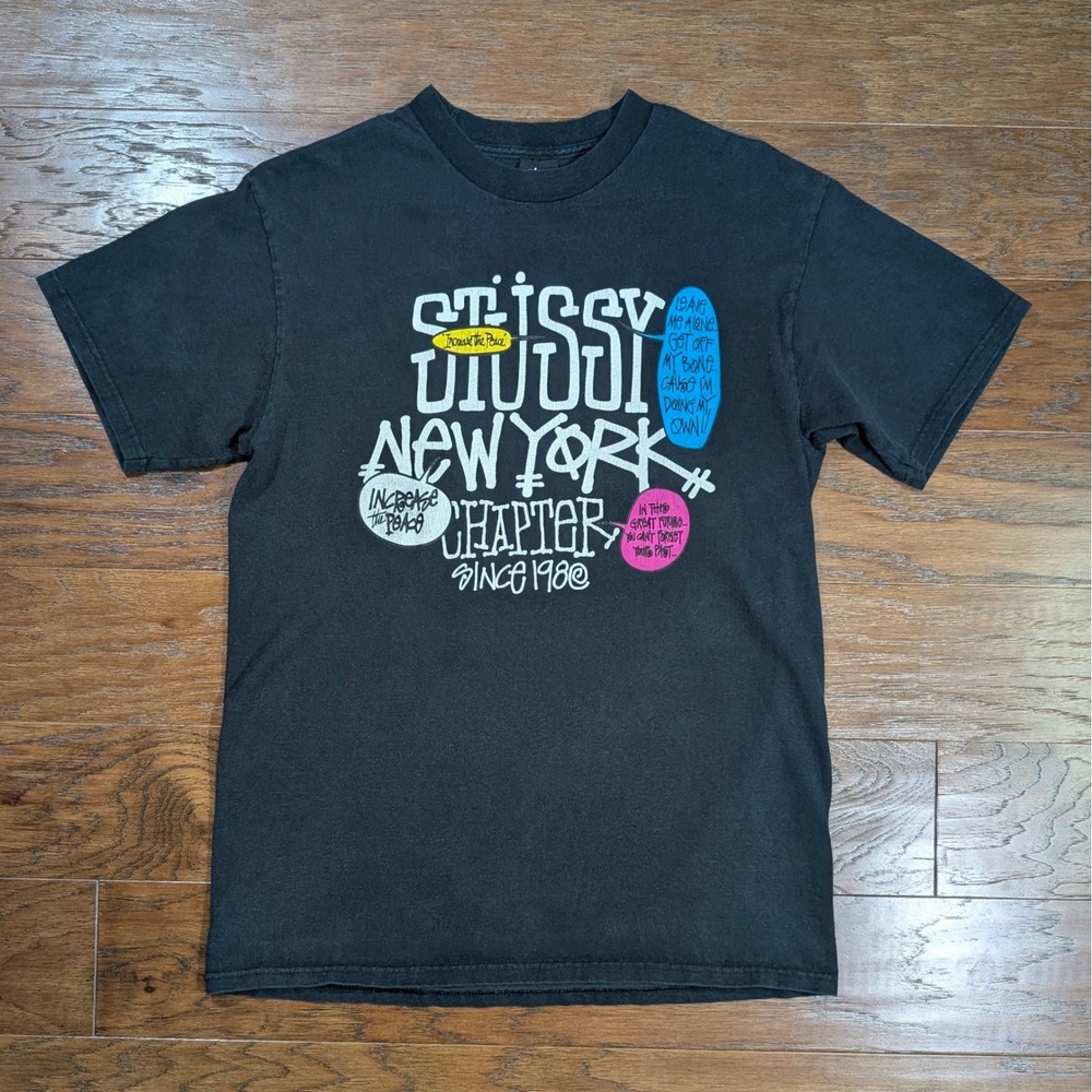 Vintage Y2K Stussy New York Chapter T-Shirt Mens Medium 19.5x27 Black Streetwear